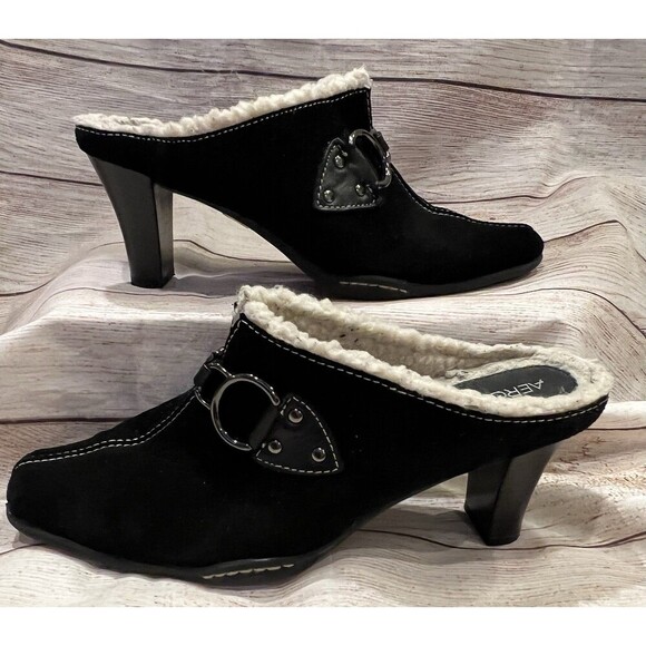 Aerosoles Cinch Shearly US 8.5 Black Suede Slide Slip On Heel Mule Clog - Picture 4 of 9